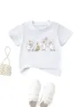 Süßes Cartoon Ente gedruckt Kinder weißes Kurzarm T-Shirt Freizeit Outfit Details. - 90 / Oberteile / Weiß