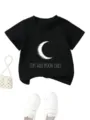 Black cotton short sleeve baby t-shirt with cute moon graphic and inspirational text. - 90 / Tops / Black