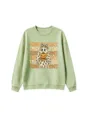 Light green kids sweatshirt featuring a cute Halloween ghost pumpkin graphic design. - 110cm / Tops / Olive Green