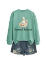 Casual fashion women's duck graphic sweatshirt paired with distressed denim shorts for daily wear. - S / Tops / Light Green