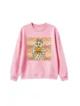 Rosa Kinder Halloween Pullover mit süßem Leopardenmuster Geist und Kürbis Grafikdesign. - 110cm / Oberteile / Rosa