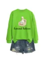 Casual fashion funny women licensed listener duck graphic long sleeve green sweatshirt top - S / Top (Black Color Graphic) / Fluorescent Green