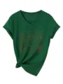 Camiseta verde oscura con cuello en V y manga corta con estampado western y nudo - Verde Vintage