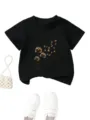 Παιδικό μαύρο κοντομάνικο t-shirt με χαριτωμένο γραφικό σχέδιο σκύλου πικραλίδα top - 90cm / Tops / Μαύρο