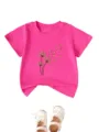 Kids pink short sleeve t-shirt with cute puppy dandelion graphic design casual top - 90cm / Tops / Rose Red