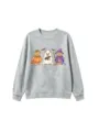 Cute Halloween teddy bear print crewneck sweatshirt, casual gray long sleeve top for kids. - Tops / Light Gray / 110cm