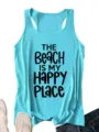 Lichtblauwe dames tanktop met strand slogan print casual zomertop mouwloze kleding - S / Tops / Cyaan