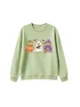 Cute Halloween 3 bears print light green crewneck sweatshirt, casual long sleeve pullover. - Tops / Olive Green / 110cm