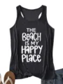 Dames casual donkergrijze sporttanktop met inspirerende strand quote bedrukking. - S / Tops / donkergrijs