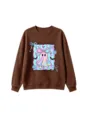 Detailed view of casual kids cute holographic bow ghost graphic print brown crewneck sweatshirt - Coffee
