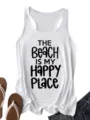 Dames witte racerback top met inspirerende strandletteropdruk voor casual zomer. - S / Tops / Wit