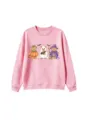 Cute Halloween cartoon bear print pink crewneck sweatshirt for kids, long sleeve casual pullover. - Tops / Pink / 110cm