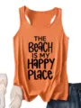 Oranje dames mouwloze tanktop met grappige letterprint strand vakantie design top. - Lichtoranje