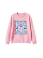 Pink casual sweatshirt detail showcasing cute holographic ghost graphic and sweet bow design. - Pink