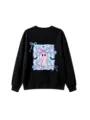 Kids casual black long-sleeve sweatshirt featuring a holographic ghost graphic with cute bow. - Black