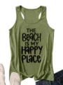 Dames groene casual letter bedrukte mouwloze racerback tanktop voor de zomer - Olijfgroen