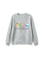 Grauer Rundhals-Pullover mit süßen Cartoon-Lebensmittel-Grafiken und lustigem Textprint für Kinder. - 110cm / Oberteile / Hellgrau