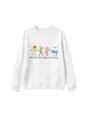 Niedlicher Cartoon-Essen-Druck weißer Rundhals-Pullover lässiges Langarm-Sweatshirt. - 110cm / Oberteile / Weiß