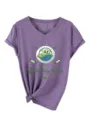 T-shirt femme violet à col V et manches courtes avec motif graphique de golf pour loisir. - Violet