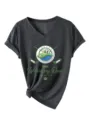 T-shirt femme décontracté col V manches courtes avec imprimé golf et revers mode tendance - Gris Chiné Noir