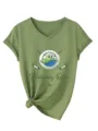 T-shirt femme col V manches courtes nœud décontracté graphique golf Waterbury 1996 - Vert olive
