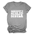 Graues, meliertes Kurzarm-T-Shirt mit retro weißem, originellem Buchstaben-Grafikprint. - S / Oberteile / Dunkelgrau (Weiße Schrift)