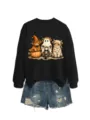 Set felpa nera a maniche lunghe con stampa grafica simpatica di mucca Highland. - Taglia S / Top / Nero