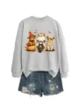 Dettaglio felpa grafica mucca highland di Halloween, top con stampa fantasma strega - Taglia S / Top / Rosa