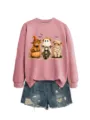 Felpa con stampa simpatica mucca delle Highland di Halloween e dettagli di pantaloncini. - Taglia S / Top / Oro rosa