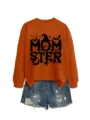 Lässiger stylischer Damen Halloween MOMSTER Grafik Pullover für den Herbst und Winter. - S / Oberteile / Gebranntes Oranges Sweatshirt (Schwarze Grafik)