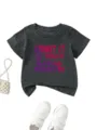 Detailed close-up of dark grey kids short sleeve t-shirt featuring fun print text design. - 90cm / Tops / Dark Gray