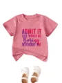 Peuter roze korte mouw t-shirt met grappige quote print, comfortabele casual baby zomertop. - Perzik