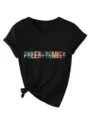 Casual dames korte mouw V-hals t-shirt met grafische print en stijlvolle knoop. - S / Tops / Zwart