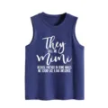 Women's casual loose tank top with funny letter print, comfortable sleeveless round neck design. - S / Tops / Vintage Blue (White Font)
