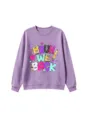 Purple crewneck long sleeve sweatshirt featuring fun school graphic print detail for kids casual wear. - 110 / Tops / Lavender