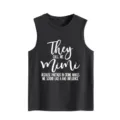 Dark grey casual sleeveless tank top for women with funny letter print relaxed fit summer top - S / Tops / Dark Gray