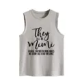Casual grey sleeveless tank top with funny letter print, comfortable fit for daily wear. - S / Tops / Light Gray