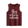 Women casual loose tank top with funny letter print, comfortable sleeveless vest for summer. - S / Tops / Burgundy