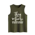 Casual green tank top for women with funny quote graphic, loose sleeveless summer shirt. - S / Tops / Army Green (White Font)