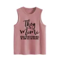 Women's casual sleeveless tank top with funny letter print round neck comfortable vest - S / Tops / Rose Gold