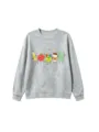 Grey crewneck sweatshirt featuring cute kawaii school supplies cartoon graphic print detail. - 110cm / Tops / Light Gray