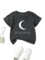 Toddler graphic t-shirt detail showing the crescent moon print and soft charcoal fabric. - 90 / Tops / Dark Gray