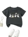Süßes Cartoon-Ente Grafik Kurzarm T-Shirt für Kinder, lässiges graues Oberteil mit Rundhalsausschnitt. - 90cm / Oberteile / Dunkelgrau