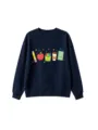 Cute school cartoon print dark blue crewneck sweatshirt, casual autumn winter apparel. - 110cm / Tops / Navy Blue