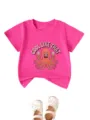 Pink cotton short sleeve kids t-shirt with cute octopus graphic and fun letter print casual top - Tops / Rose Red / 90cm