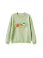 Cute cartoon school supplies print light green crewneck sweatshirt for kids, casual autumn top. - 110cm / Tops / Olive Green