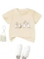 T-shirt à manches courtes pour enfants avec imprimé canard, haut d'été beige décontracté. - Abricot
