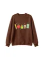 Detailansicht des braunen Langarm-Sweatshirts mit süßem Cartoon-Schreibwaren-Druck. - 110cm / Oberteile / Kaffeebraun