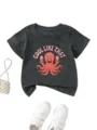 Kids dark gray short sleeve t-shirt featuring cute cartoon octopus ice cream graphic print. - Tops / Dark Gray / 90cm