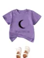 Kids purple short sleeve t-shirt with cute moon print and comfortable daily wear style. - Purple